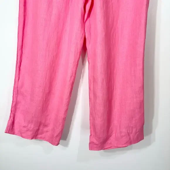 NWT J. Crew Ingrid Pants Linen Cropped Wide Leg | Pink Azalea | SZ 10 - Picture 7 of 9